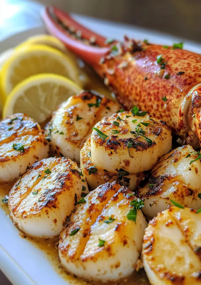 Coquilles St-Jacques Poêlées & Queue de Homard au Beurre Aillé Citronné 🧈🦞