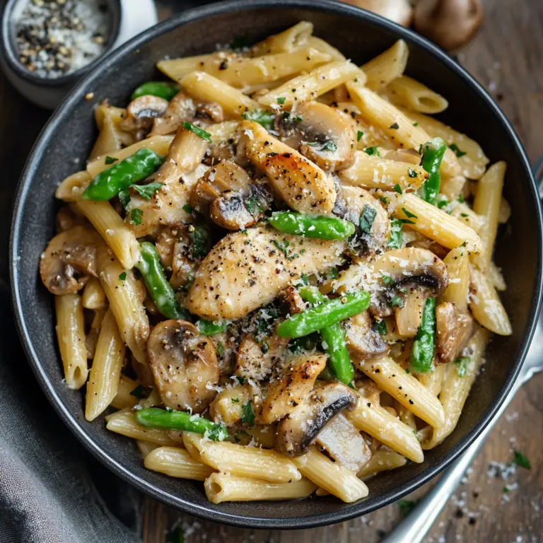 Penne au Poulet, Champignons et Asperges Crémées – Une recette réconfortante, gourmande et équilibrée