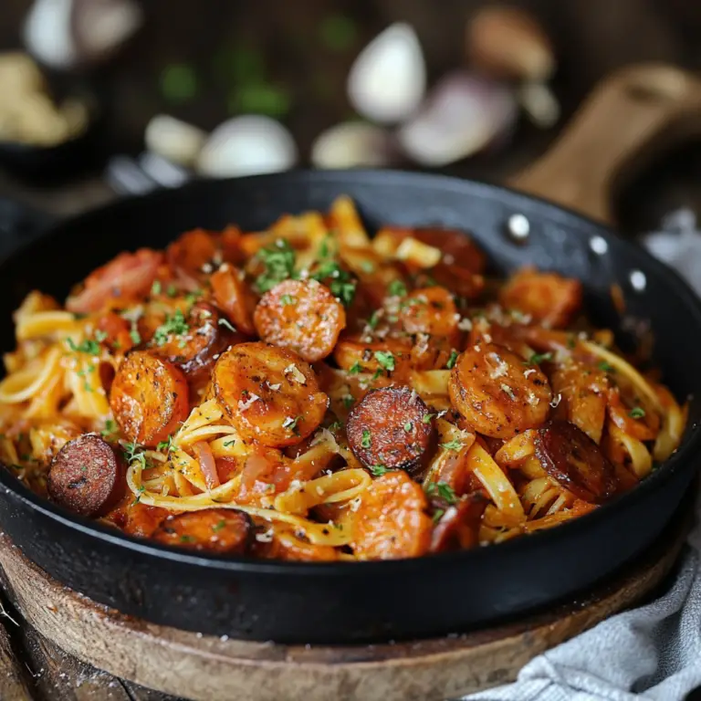 Spaghetti à la Crème de Poivron, Chorizo & Crevettes : L’Alliance Terre et Mer en Sauce Crémeuse