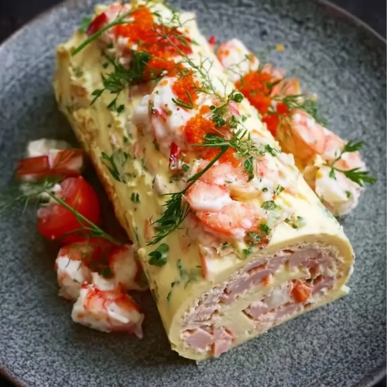 Bûche Salée aux Saveurs de la Mer : Crabe, Saumon Fumé & Gambas ! 🦀🐟🦐✨