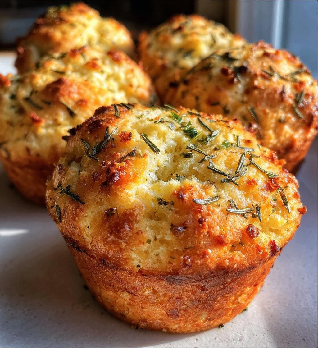 Muffins focaccia à l'ail et romarin avec une croûte dorée