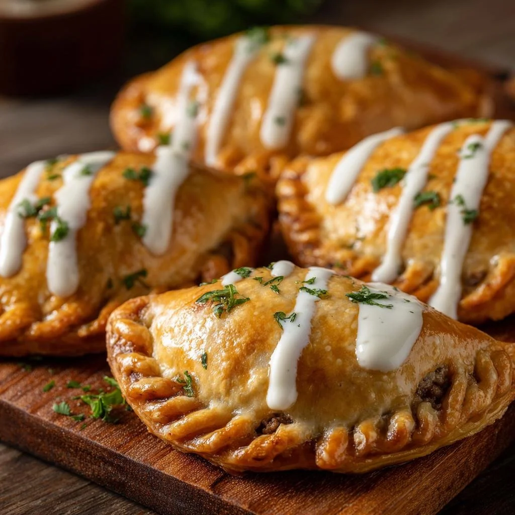 Pâtés en croûte de viande accompagnés de sauce à l'ail
