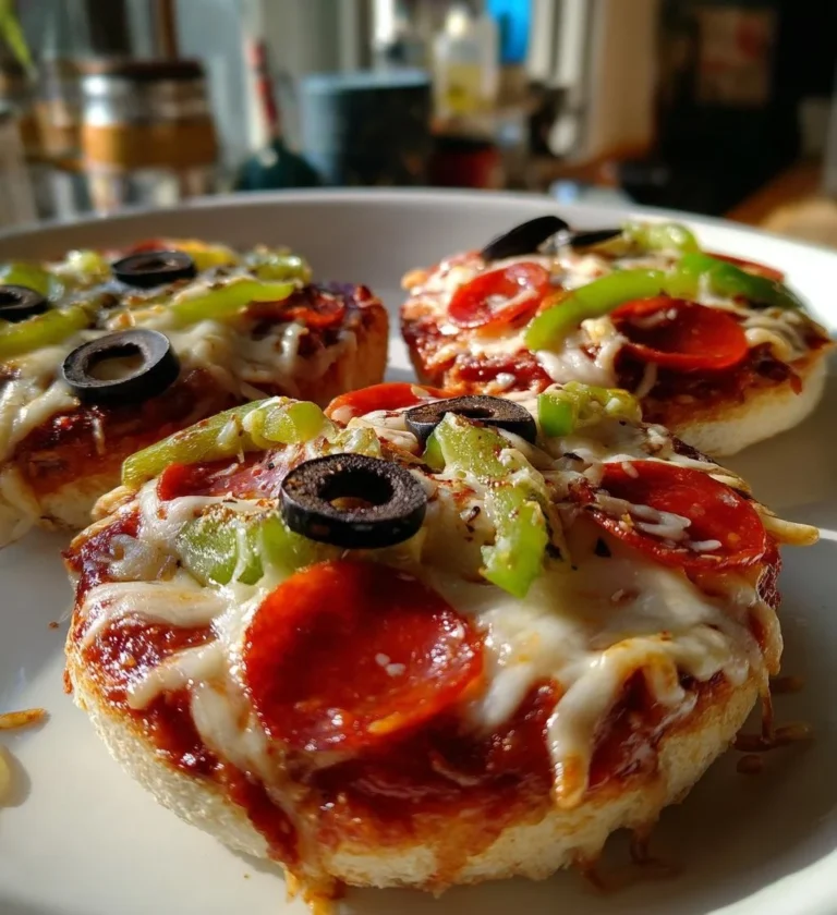 Pizzas savoureuses sur muffins anglais avec une variété de fromages fondus