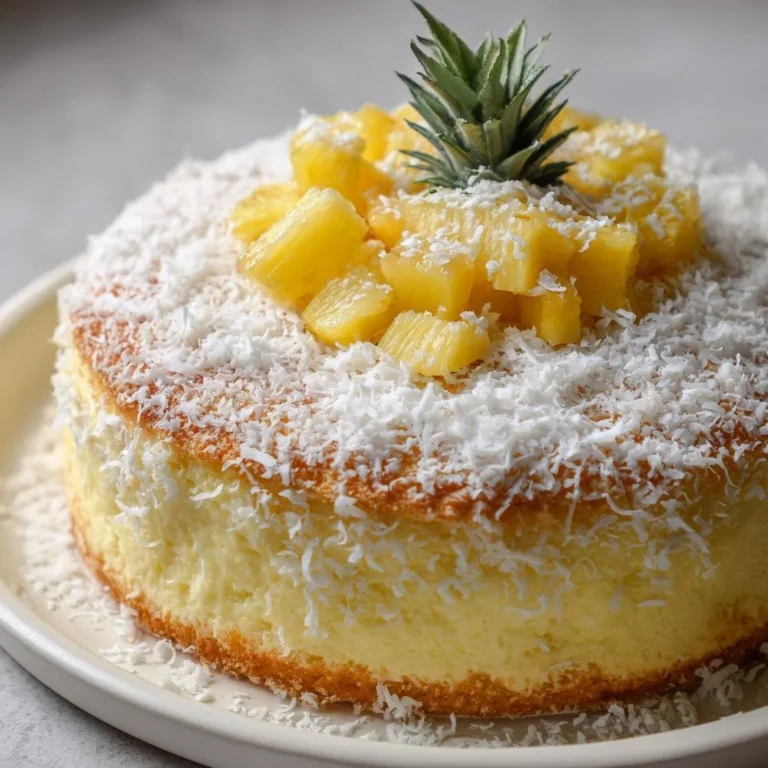Gâteau ananas-coco savoureux, parfait pour les amateurs de desserts tropicaux.