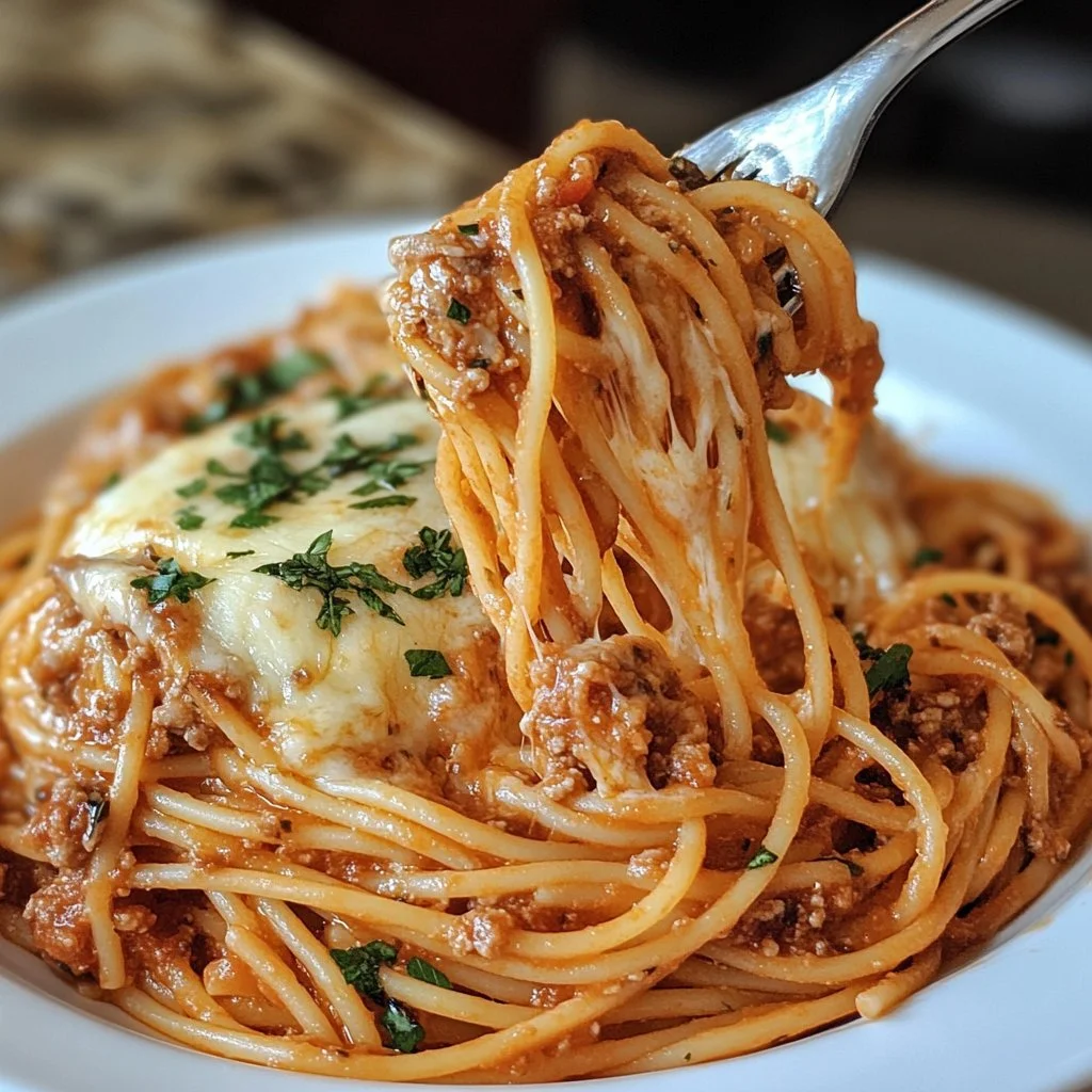 Plat de Spaghetti Millionaire à la mijoteuse avec légumes et sauce délicieuse