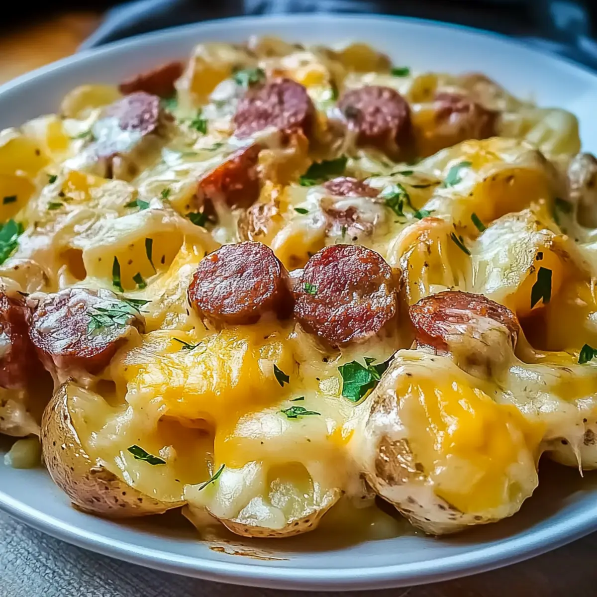 Creamy Cheesy Ranch Potatoes with Smoked Sausage Skillet Recipe